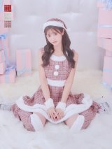 即日発送!【サンタコス 5点セット】【S-Lサイズ/3カラー】ツイードチェック2段フレアスカートサンタコスプレ[YMT]