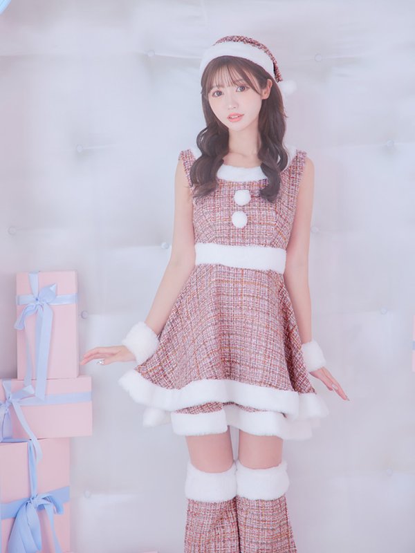 画像4: 即日発送!【サンタコス 5点セット】【S-Lサイズ/3カラー】ツイードチェック2段フレアスカートサンタコスプレ[OF01]
