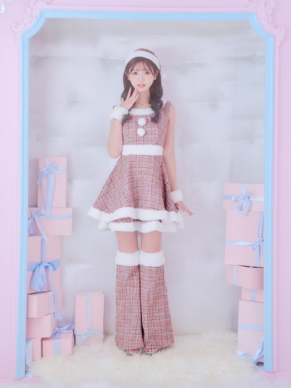 画像5: 即日発送!【サンタコス 5点セット】【S-Lサイズ/3カラー】ツイードチェック2段フレアスカートサンタコスプレ[OF01]