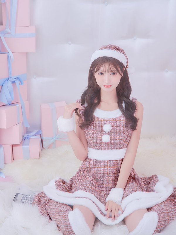 画像11: 即日発送!【サンタコス 5点セット】【S-Lサイズ/3カラー】ツイードチェック2段フレアスカートサンタコスプレ[OF01]