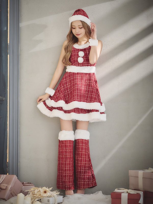 画像37: 即日発送!【サンタコス 5点セット】【S-Lサイズ/3カラー】ツイードチェック2段フレアスカートサンタコスプレ[YMT]
