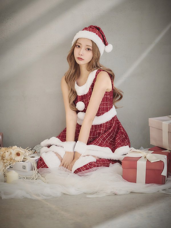 画像6: 即日発送!【サンタコス 5点セット】【S-Lサイズ/3カラー】ツイードチェック2段フレアスカートサンタコスプレ[OF01]