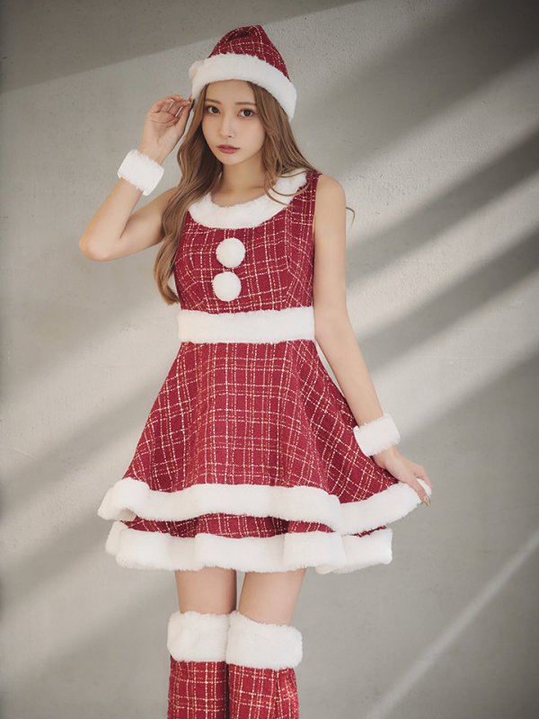 画像13: 即日発送!【サンタコス 5点セット】【S-Lサイズ/3カラー】ツイードチェック2段フレアスカートサンタコスプレ[OF01]