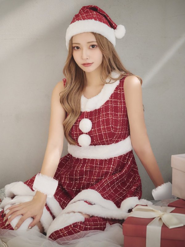 画像14: 即日発送!【サンタコス 5点セット】【S-Lサイズ/3カラー】ツイードチェック2段フレアスカートサンタコスプレ[OF01]