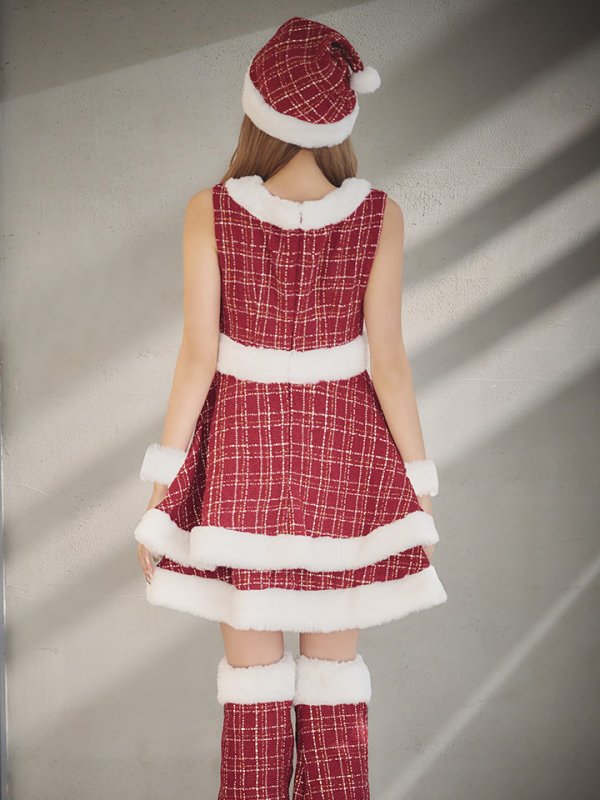 画像15: 即日発送!【サンタコス 5点セット】【S-Lサイズ/3カラー】ツイードチェック2段フレアスカートサンタコスプレ[OF01]