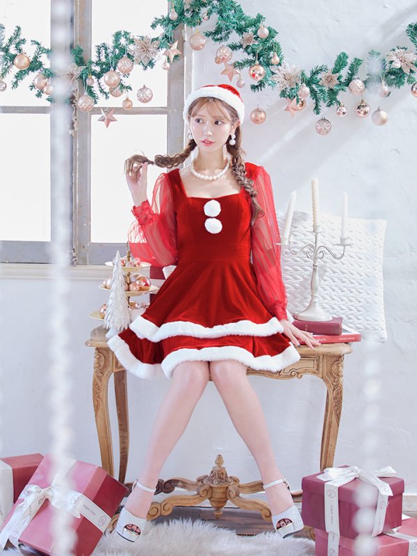 画像10: 【即日発送】【サンタコス 3点セット】【S-Lサイズ/1カラー】チュールシアーフレアサンタコスプレ[YMT]