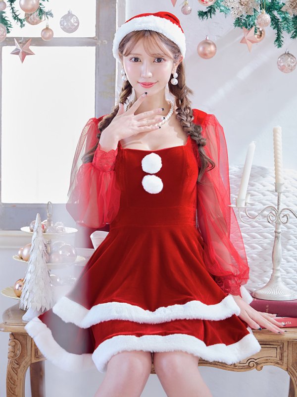 画像11: 【即日発送】【サンタコス 3点セット】【S-Lサイズ/1カラー】チュールシアーフレアサンタコスプレ[YMT]