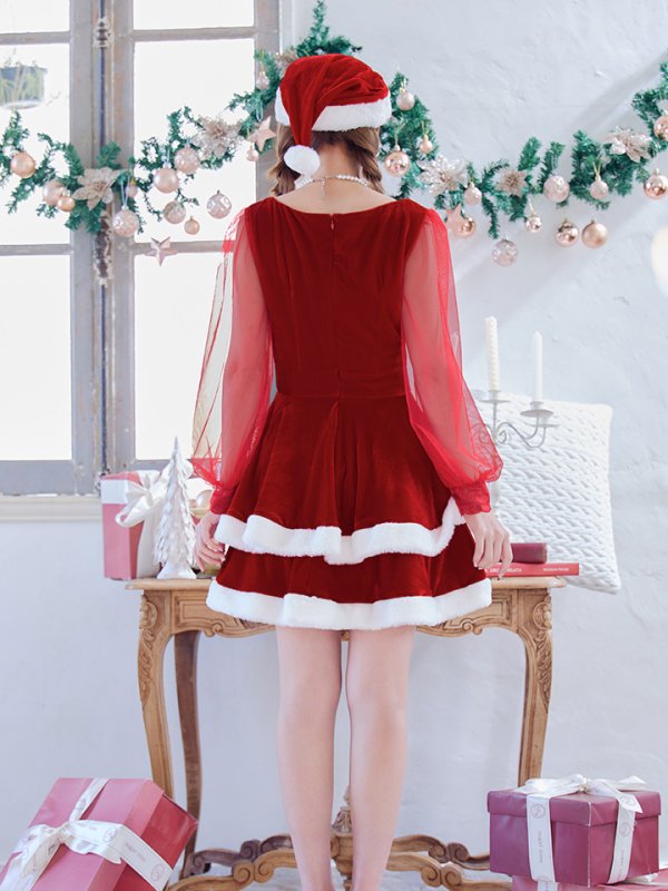 画像5: 【即日発送】【サンタコス 3点セット】【S-Lサイズ/1カラー】チュールシアーフレアサンタコスプレ[YMT]