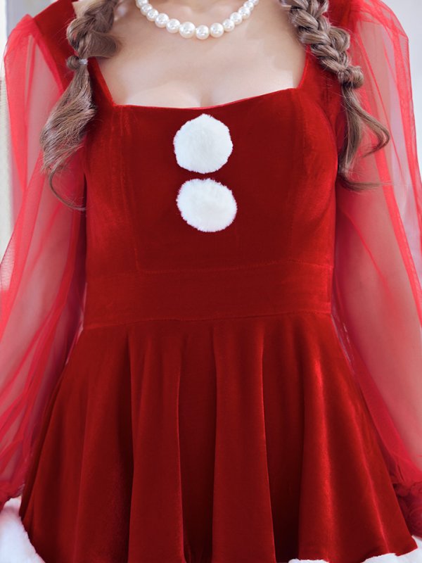 画像6: 【即日発送】【サンタコス 3点セット】【S-Lサイズ/1カラー】チュールシアーフレアサンタコスプレ[YMT]