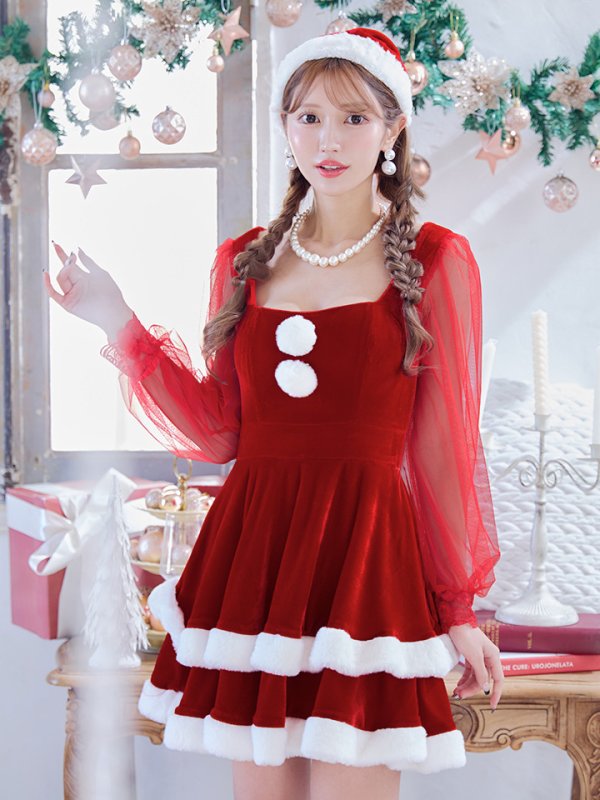 画像9: 【即日発送】【サンタコス 3点セット】【S-Lサイズ/1カラー】チュールシアーフレアサンタコスプレ[YMT]