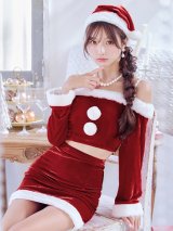 【一部予約商品/11月下旬発送予定】【サンタコス 4点セット】【S-Lサイズ/2カラー】オフショルダーセットアップサンタコスプレ[OF01]