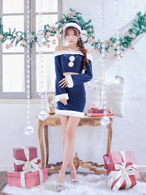 画像20: 【予約商品/11月下旬発送予定】【サンタコス 4点セット】【S-Lサイズ/2カラー】オフショルダーセットアップサンタコスプレ[OF01]