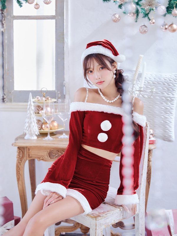 画像6: 【予約商品/11月下旬発送予定】【サンタコス 4点セット】【S-Lサイズ/2カラー】オフショルダーセットアップサンタコスプレ[OF01]