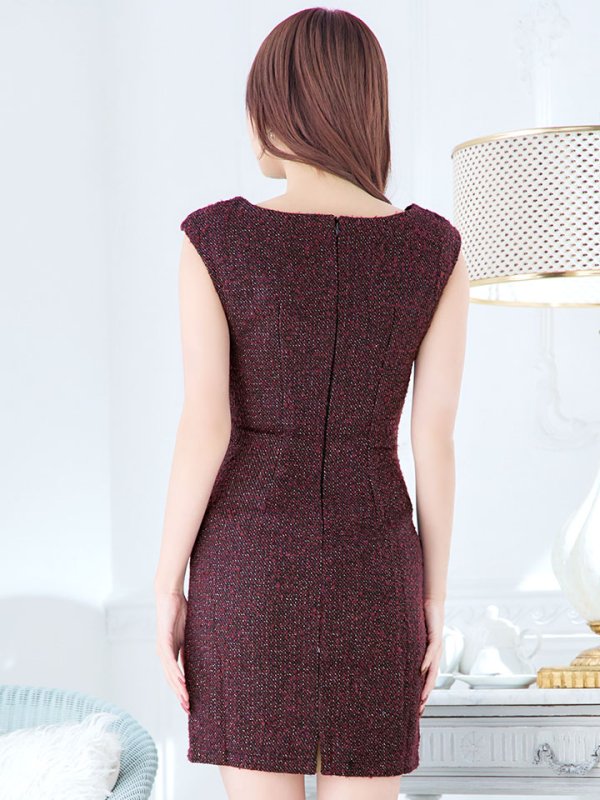 画像7: ジッパー付きツイードワンピースドレス/ツイード/胸元隠し/背中隠し/タイト/キャバドレス/ミニドレス【S-Lサイズ/1カラー】[OF01] 【SB】dzw