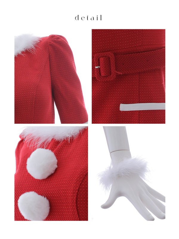 画像44: 【即日発送！】【サンタコス5点セット】【S-Mサイズ/2カラー】ツイードベルトワンピースサンタコスプレ[YMT]