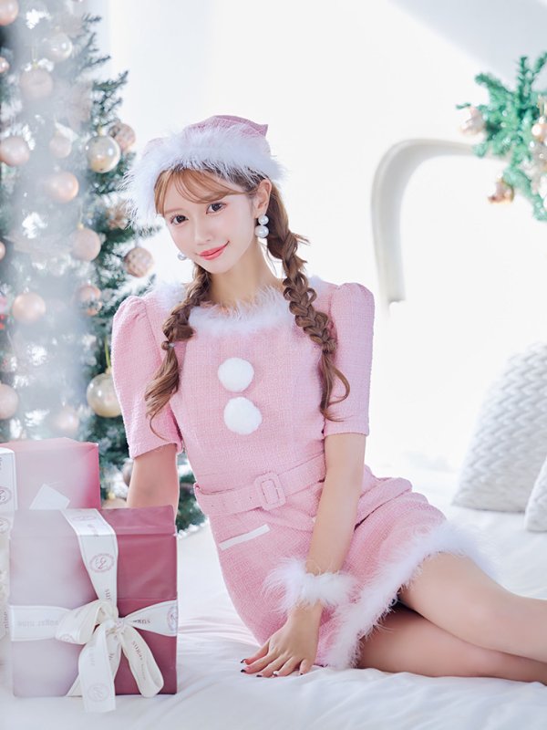 画像30: 【即日発送！】【サンタコス5点セット】【S-Mサイズ/2カラー】ツイードベルトワンピースサンタコスプレ[YMT]