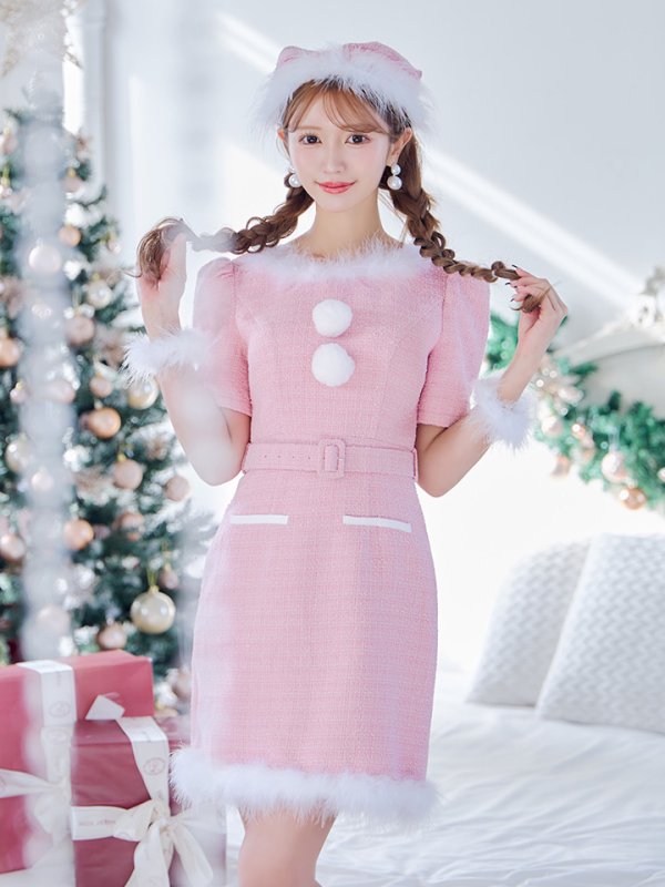 画像35: 【即日発送！】【サンタコス5点セット】【S-Mサイズ/2カラー】ツイードベルトワンピースサンタコスプレ[YMT]