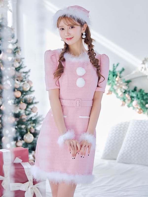 画像23: 【即日発送！】【サンタコス5点セット】【S-Mサイズ/2カラー】ツイードベルトワンピースサンタコスプレ[YMT]