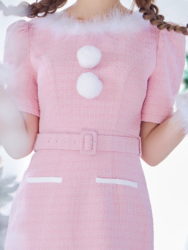 画像26: 【即日発送！】【サンタコス5点セット】【S-Mサイズ/2カラー】ツイードベルトワンピースサンタコスプレ[YMT]