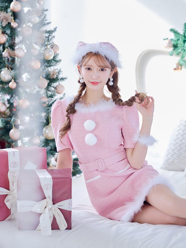 画像29: 【即日発送！】【サンタコス5点セット】【S-Mサイズ/2カラー】ツイードベルトワンピースサンタコスプレ[YMT]