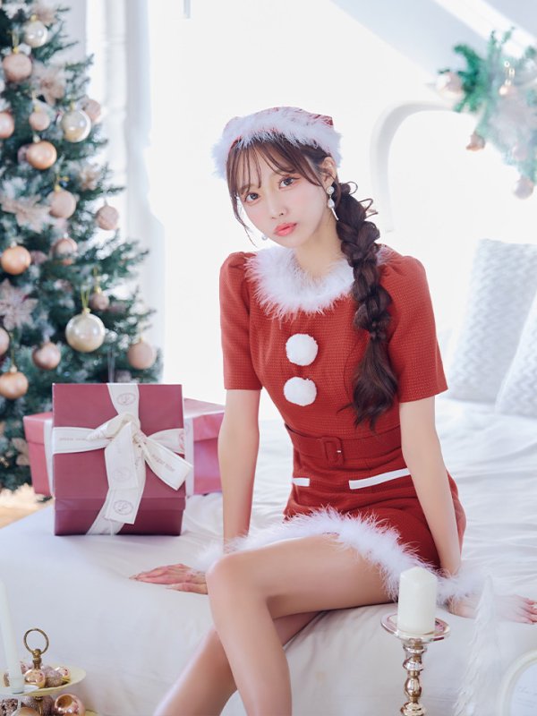 画像18: 【即日発送！】【サンタコス5点セット】【S-Mサイズ/2カラー】ツイードベルトワンピースサンタコスプレ[YMT]