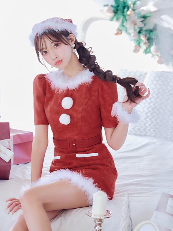 画像19: 【即日発送！】【サンタコス5点セット】【S-Mサイズ/2カラー】ツイードベルトワンピースサンタコスプレ[YMT]