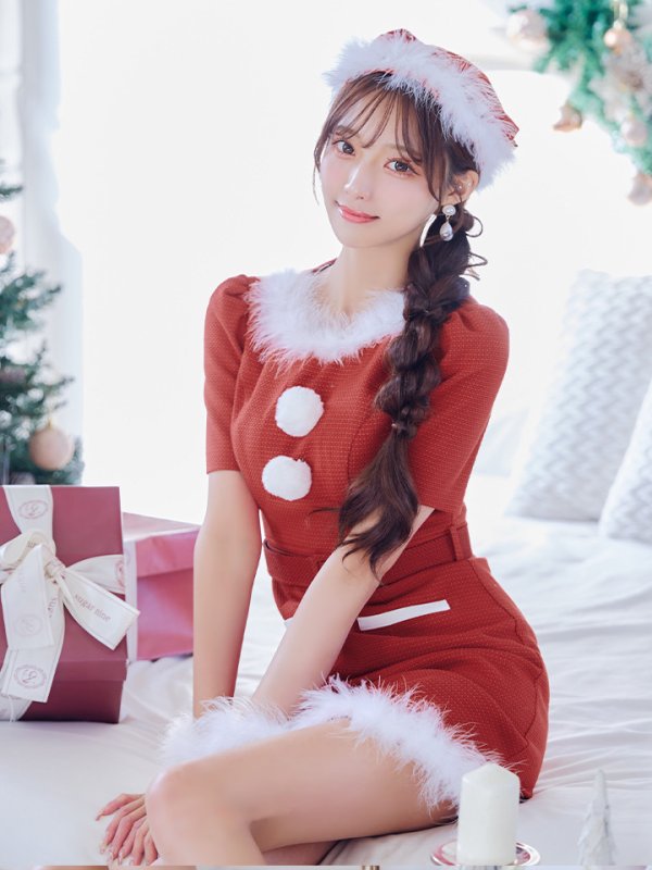 画像20: 【即日発送！】【サンタコス5点セット】【S-Mサイズ/2カラー】ツイードベルトワンピースサンタコスプレ[YMT]