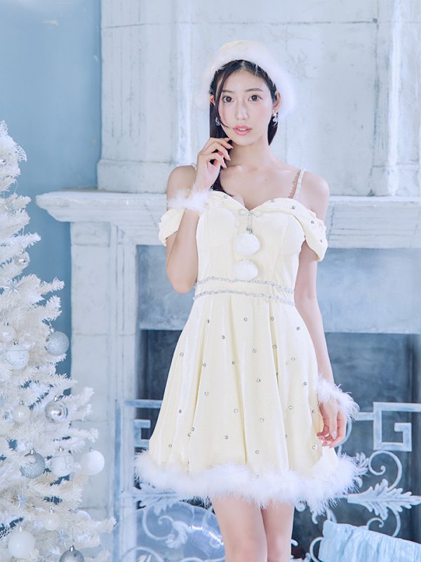 画像36: 【ノベルティ対象】【即日発送！】【サンタコス 5点セット】【XS-XLサイズ/3カラー】オフショルビジューリボンフレアサンタ[OF04]