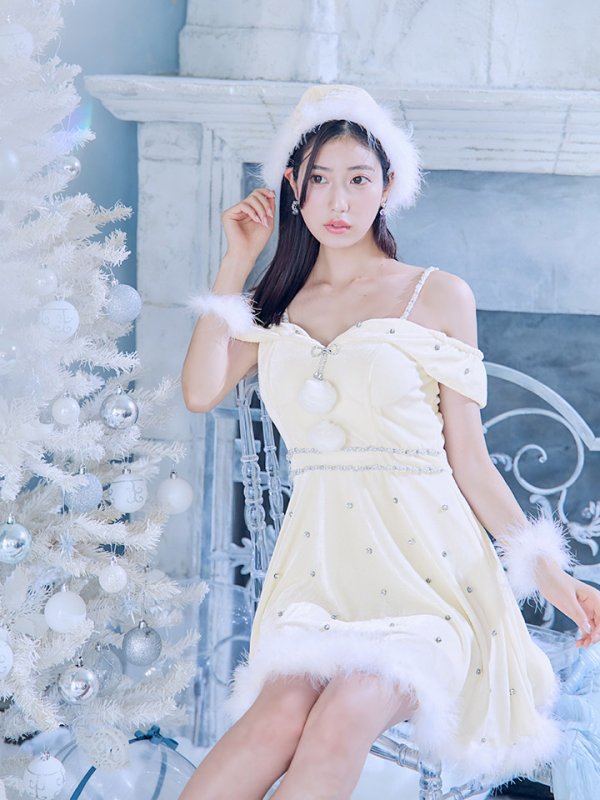 画像35: 【ノベルティ対象】【即日発送！】【サンタコス 5点セット】【XS-XLサイズ/3カラー】オフショルビジューリボンフレアサンタ[YMT]