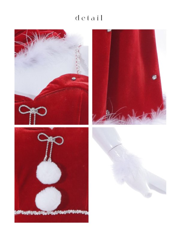 画像49: 【ノベルティ対象】【即日発送！】【サンタコス 5点セット】【XS-XLサイズ/3カラー】オフショルビジューリボンフレアサンタ[YMT]