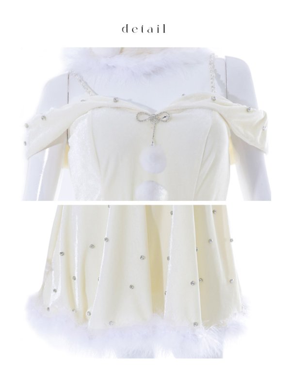 画像44: 【ノベルティ対象】【即日発送！】【サンタコス 5点セット】【XS-XLサイズ/3カラー】オフショルビジューリボンフレアサンタ[YMT]