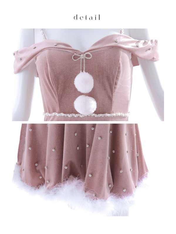 画像40: 【ノベルティ対象】【即日発送！】【サンタコス 5点セット】【XS-XLサイズ/3カラー】オフショルビジューリボンフレアサンタ[YMT]