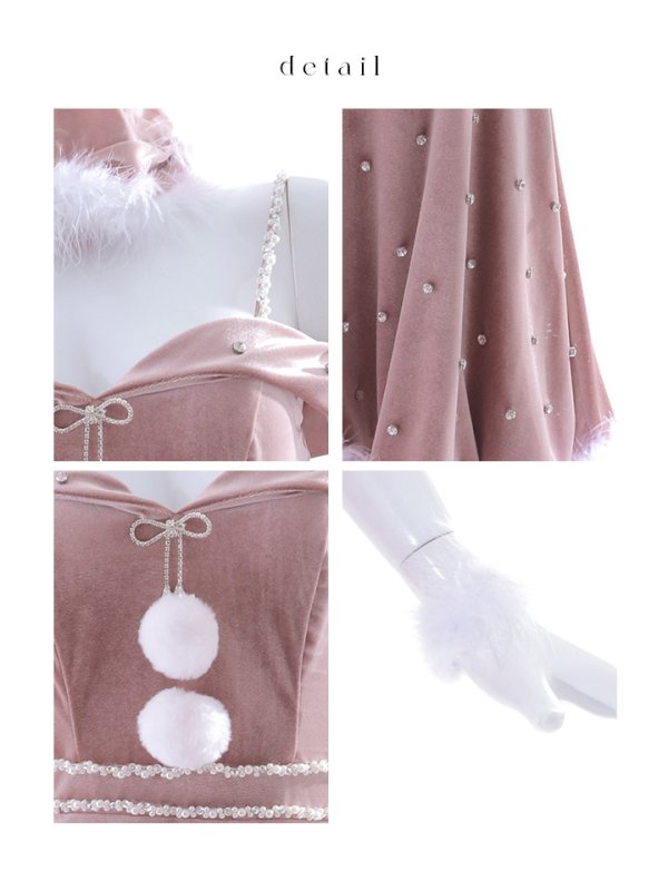 画像41: 【ノベルティ対象】【即日発送！】【サンタコス 5点セット】【XS-XLサイズ/3カラー】オフショルビジューリボンフレアサンタ[YMT]