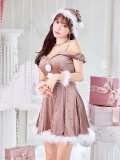 【即日発送！】【サンタコス 5点セット】【XS-XLサイズ/3カラー】オフショルビジューリボンフレアサンタ[YMT]