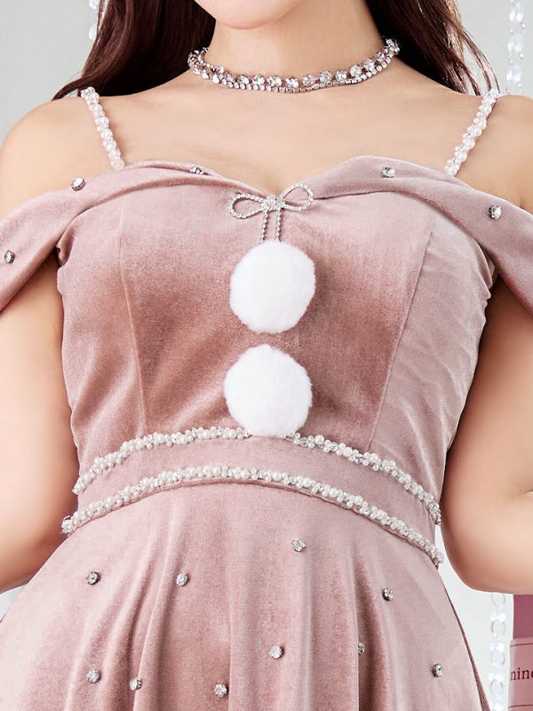 画像9: 【ノベルティ対象】【即日発送！】【サンタコス 5点セット】【XS-XLサイズ/3カラー】オフショルビジューリボンフレアサンタ[YMT]