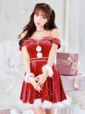 【即日発送！】【サンタコス 5点セット】【XS-XLサイズ/3カラー】オフショルビジューリボンフレアサンタ[YMT]