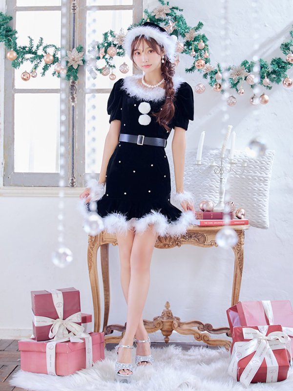 画像10: 【即日発送】【サンタコス 5点セット】【S-Mサイズ/2カラー】ベロアパールビジューサンタコスプレ[YMT]