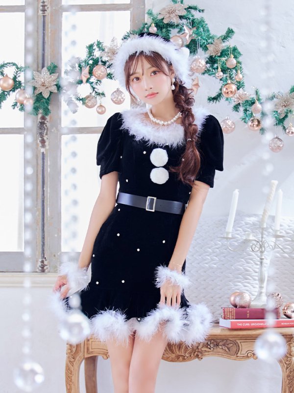 画像11: 【即日発送】【サンタコス 5点セット】【S-Mサイズ/2カラー】ベロアパールビジューサンタコスプレ[YMT]