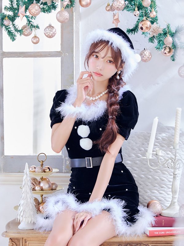 画像6: 【即日発送】【サンタコス 5点セット】【S-Mサイズ/2カラー】ベロアパールビジューサンタコスプレ[YMT]