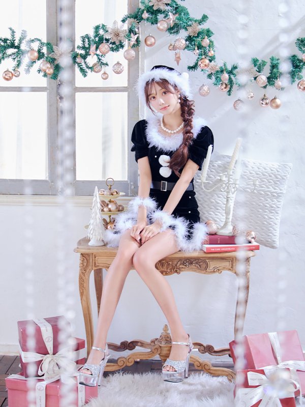 画像7: 【即日発送】【サンタコス 5点セット】【S-Mサイズ/2カラー】ベロアパールビジューサンタコスプレ[YMT]