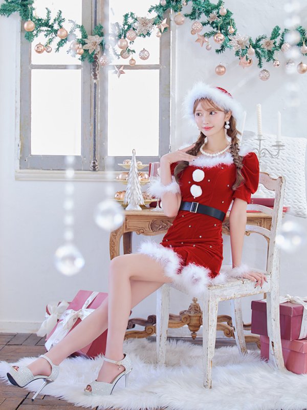 画像27: 【即日発送】【サンタコス 5点セット】【S-Mサイズ/2カラー】ベロアパールビジューサンタコスプレ[YMT]