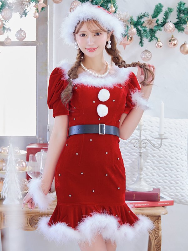 画像20: 【即日発送】【サンタコス 5点セット】【S-Mサイズ/2カラー】ベロアパールビジューサンタコスプレ[YMT]