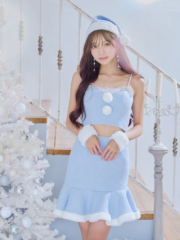 画像9: 【即日発送！】【サンタコス 5点セット】【S-Mサイズ/2カラー】ツイードキャミマーメイドセットアップサンタコスプレ[YMT]