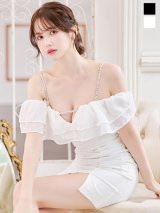 【送料無料】ビジューキャミソールオフショルシフォンミニドレス/キャバドレス【XS-Lサイズ/4カラー】[OF04] 【SB】dzc