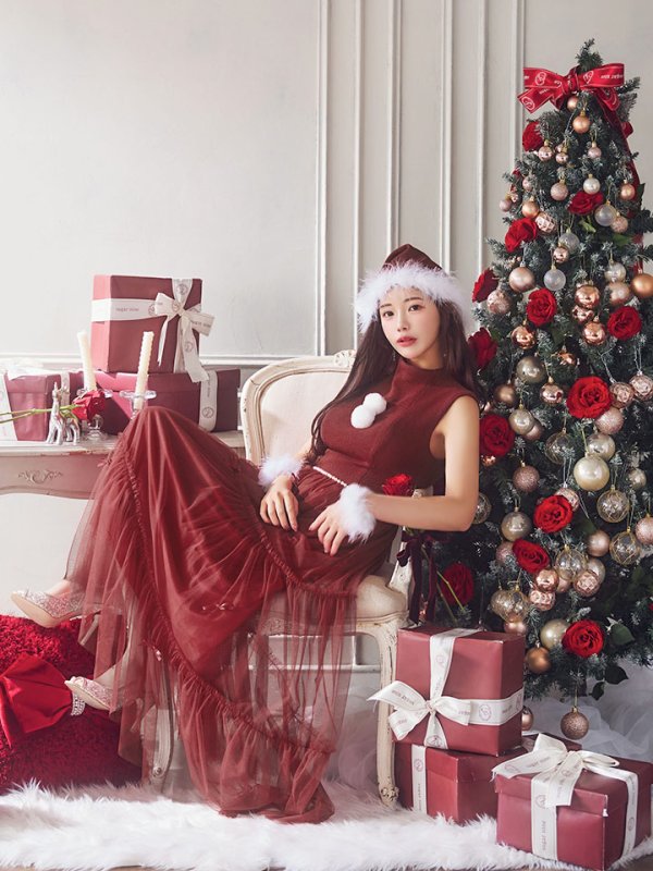 画像11: 【サンタセール！】【サンタコス 4点セット】【S-Lサイズ/2カラー】リボン付きチュールロングスカートサンタコスプレ[YMT]