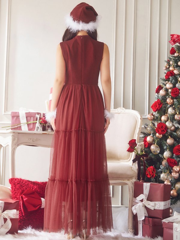 画像18: 【サンタセール！】【サンタコス 4点セット】【S-Lサイズ/2カラー】リボン付きチュールロングスカートサンタコスプレ[YMT]