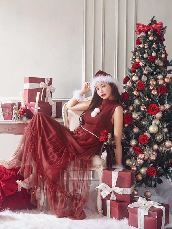 画像9: 【サンタセール！】【サンタコス 4点セット】【S-Lサイズ/2カラー】リボン付きチュールロングスカートサンタコスプレ[YMT]