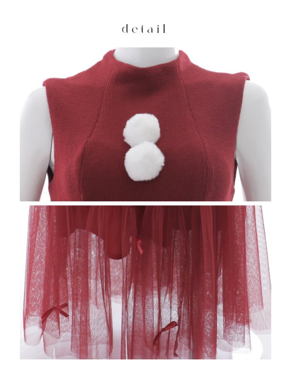 画像23: 【サンタセール！】【サンタコス 4点セット】【S-Lサイズ/2カラー】リボン付きチュールロングスカートサンタコスプレ[YMT]