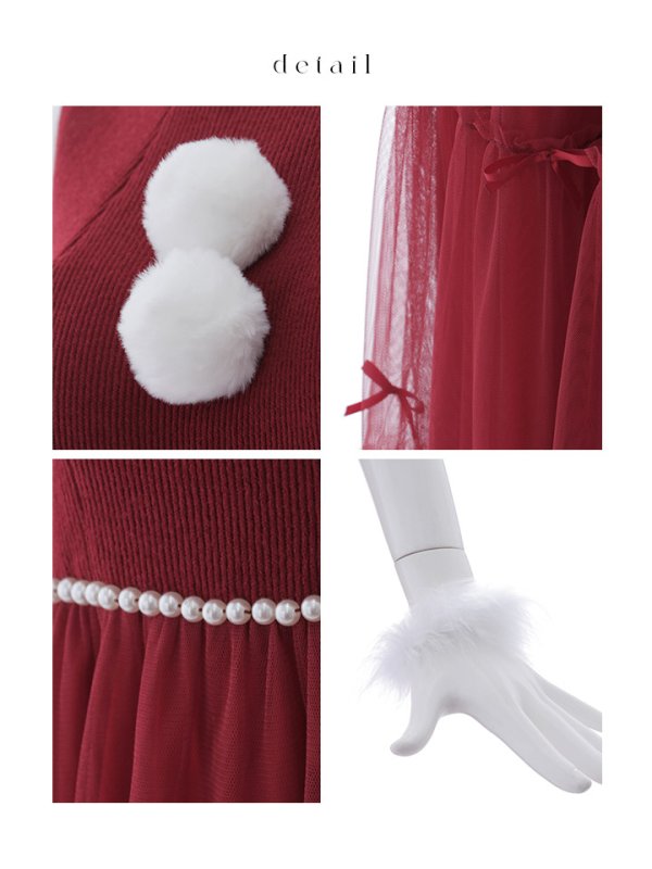 画像24: 【サンタセール！】【サンタコス 4点セット】【S-Lサイズ/2カラー】リボン付きチュールロングスカートサンタコスプレ[YMT]