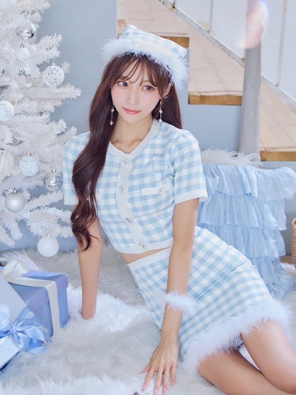 画像6: 【即日発送！】【サンタコス 4点セット】【S-Mサイズ/1カラー】ギンガムチェックタイトサンタコスプレ[YMT]